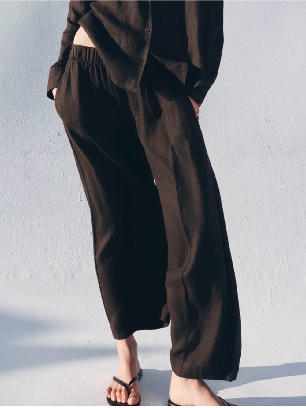 Zara Brown Linen Barrel Pant NWT
